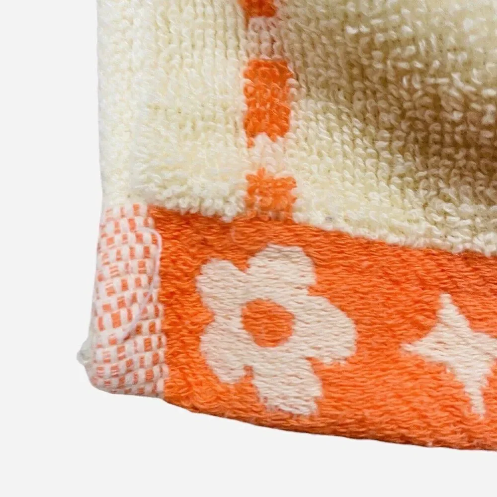 Vintage Jinlan Orange Teddy Bear Cotton Hand Towel 27 x 13 Hearts Flowers Kawaii